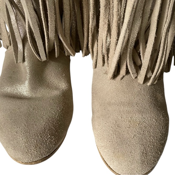 Joyfolie Willowbark Fringe Boots Youth Knee-High Suede Faux Fur Lining Cowgirl - Picture 6 of 11